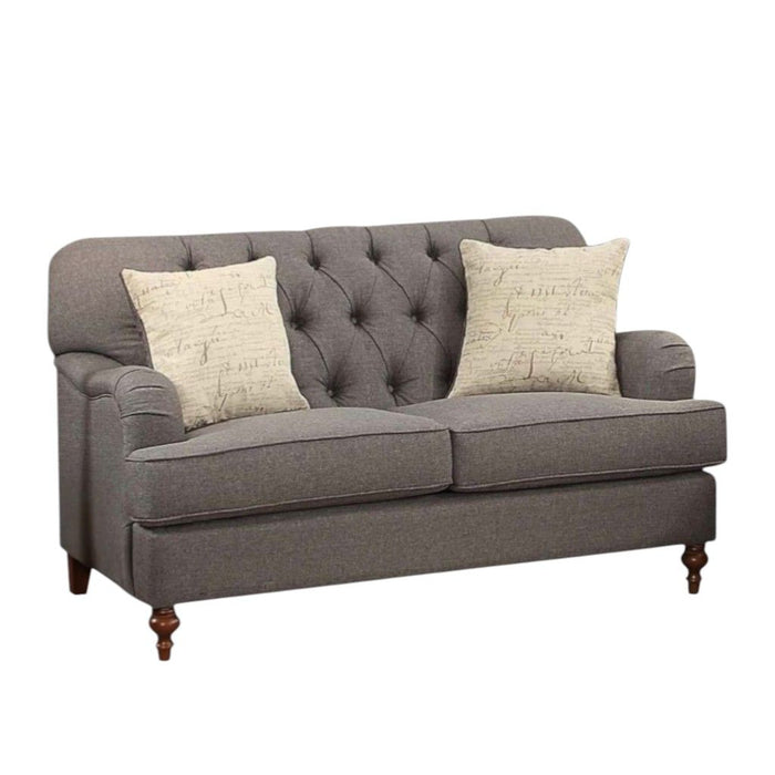 Linen Curved Loveseat And Toss Pillows - Dark Gray / Brown