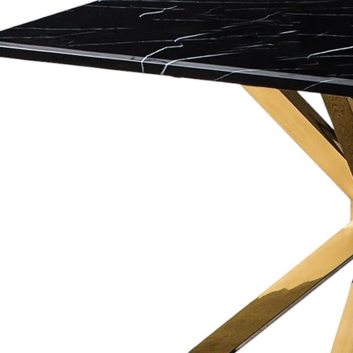 79" Marble And Metal Cross Leg Base Dining Table - Black