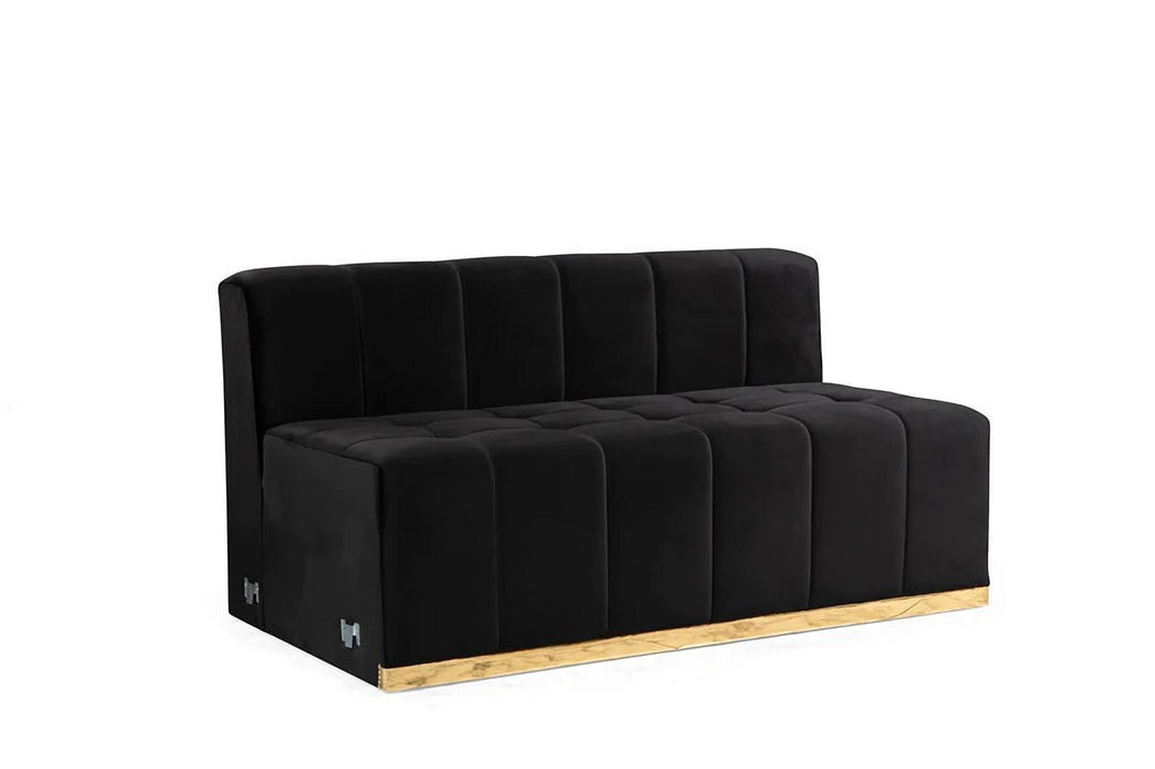 Velvet U-Shaped Three Piece Sofa Chaise Sectional With Toss Pillows - Black