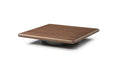 Wood and stainless steel square pedestal coffee table in brown and silver with a modern design, from HomeRoots.