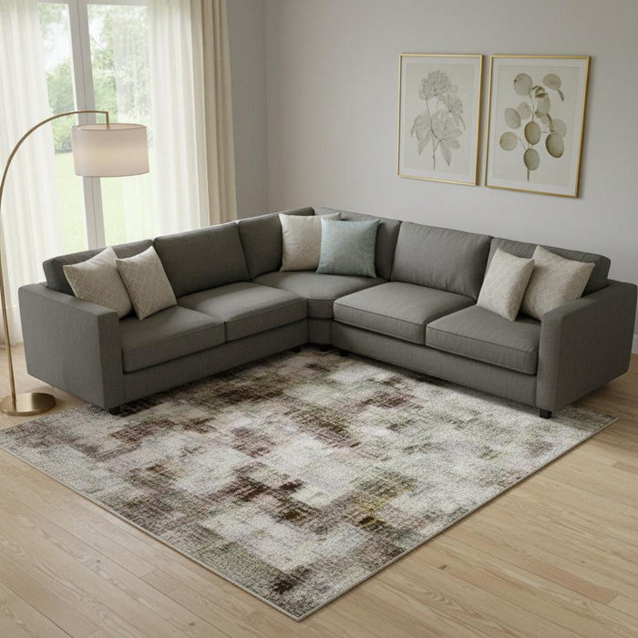 10' X 14' Abstract Washable Area Rug With UV Protection (709926) - Tan / Beige / Gray