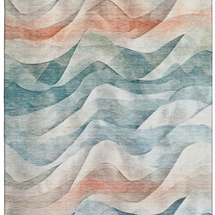 10' X 14' Abstract Washable Area Rug With UV Protection (694827) - Teal / Peach / Ivory