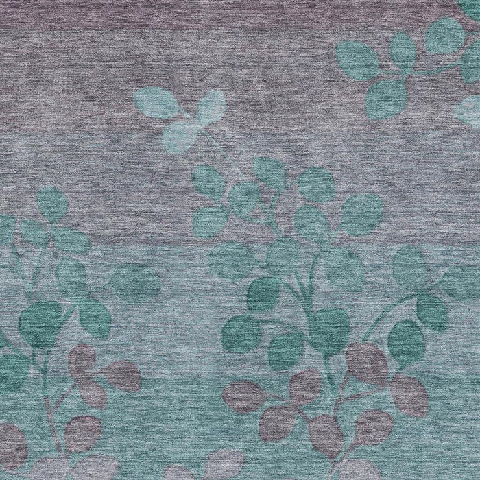 10' X 14' Floral Washable Area Rug With UV Protection (707521) - Teal / Gray