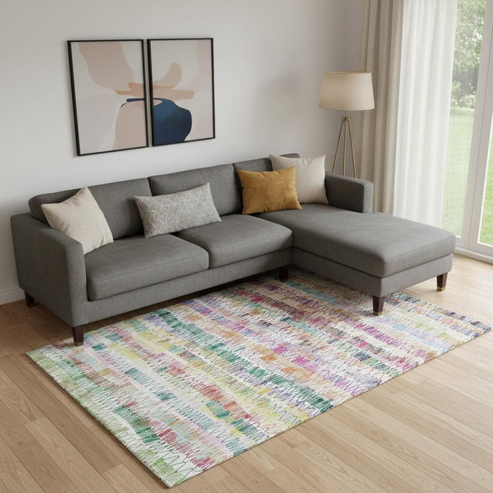 10' X 14' Striped Washable Area Rug With UV Protection (667569) - Green / Purple / Orange