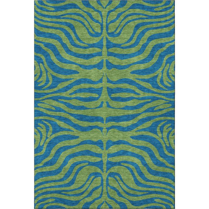 10' X 14' Animal Print Washable Area Rug With UV Protection (681827) - Green / Navy Blue