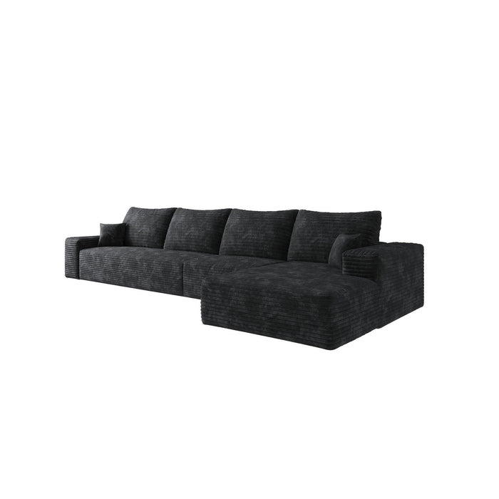 135" Corduroy Modular Compression Foam Sofa With Toss Pillows - Black