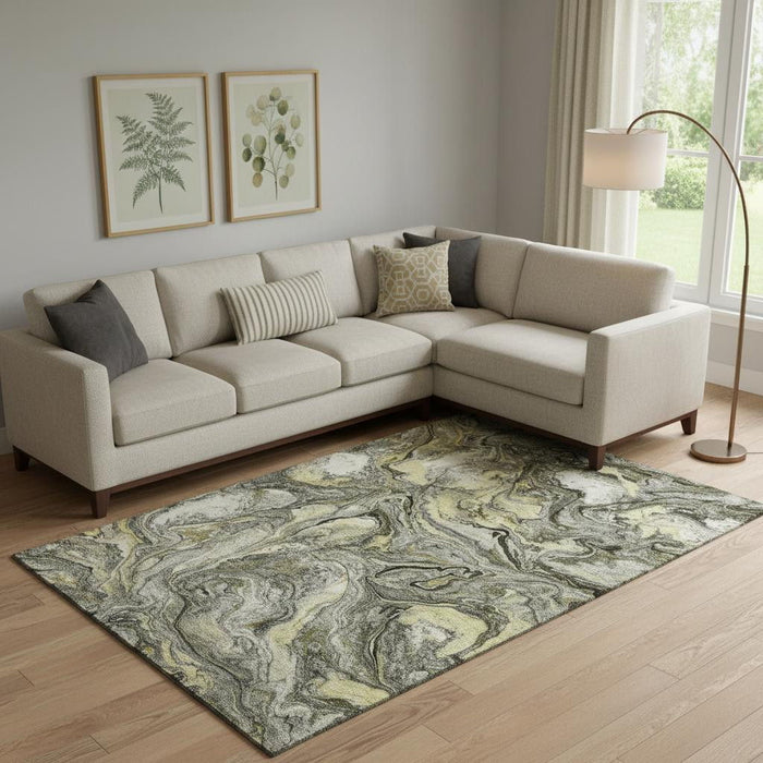 10' X 14' Abstract Washable Area Rug With UV Protection (714727) - Pewter / Gold