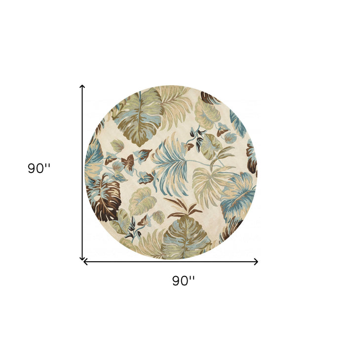 7' Round Wool Area Rug - Ivory Or Blue