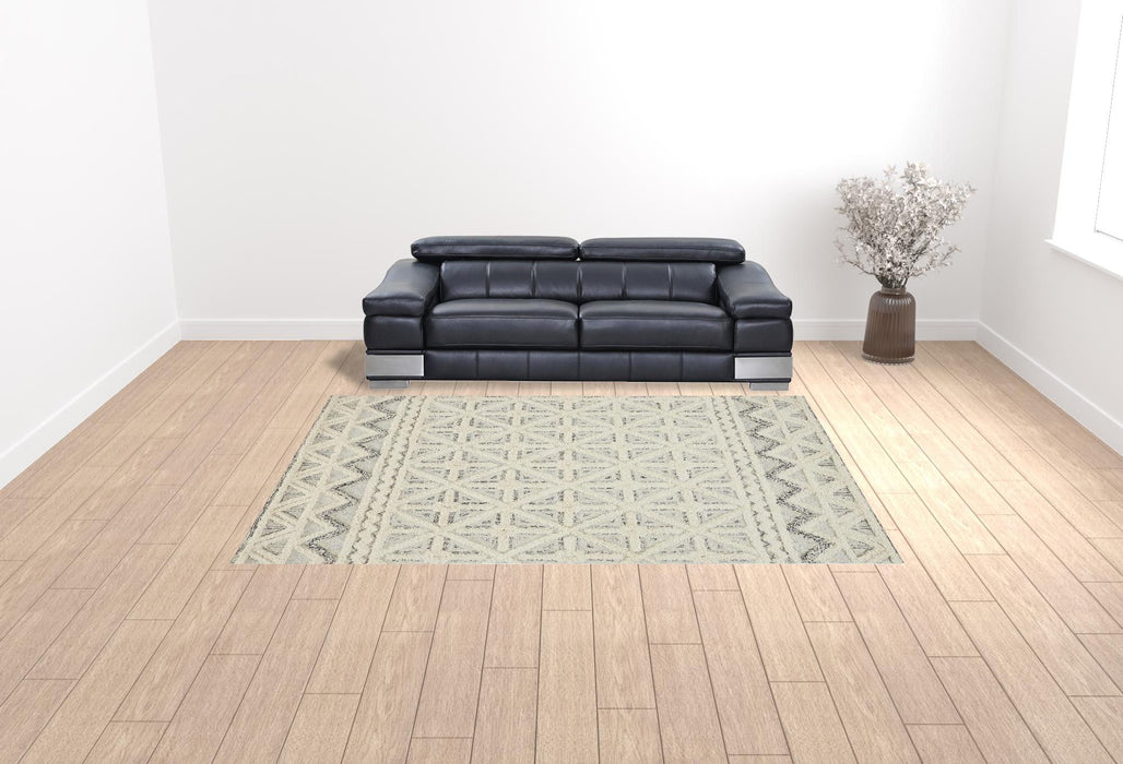 9' x 12' Wool Geometric Tufted Handmade Stain Resistant Area Rug - Ivory And Black