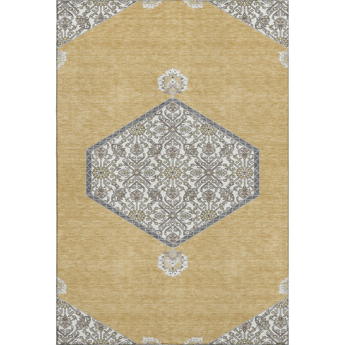10' X 14' Oriental Washable Area Rug With UV Protection (679360) - Gold / Ivory / Gray