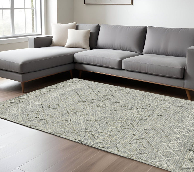 8' X 10' Wool Argyle Hand Hooked Area Rug - Gray