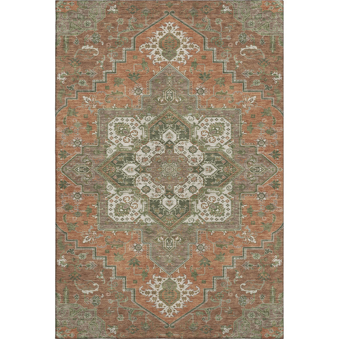 10' X 14' Oriental Washable Area Rug With UV Protection (681341) - Rust / Beige / Olive Green