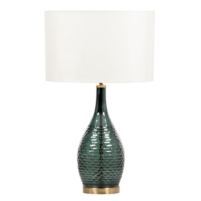 Glass LED Table Lamp With White Drum Shade - Blue / Green