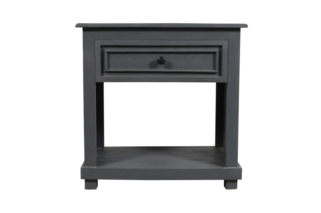 28" Distressed One Drawer Solid Wood Nightstand - Gray