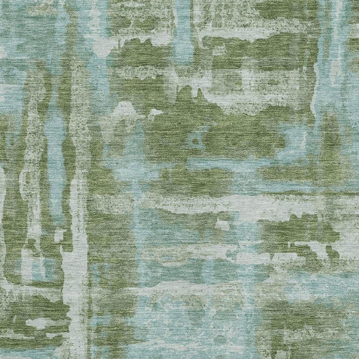 10' X 14' Abstract Washable Area Rug With UV Protection (714643) - Fern Green / Sky Blue