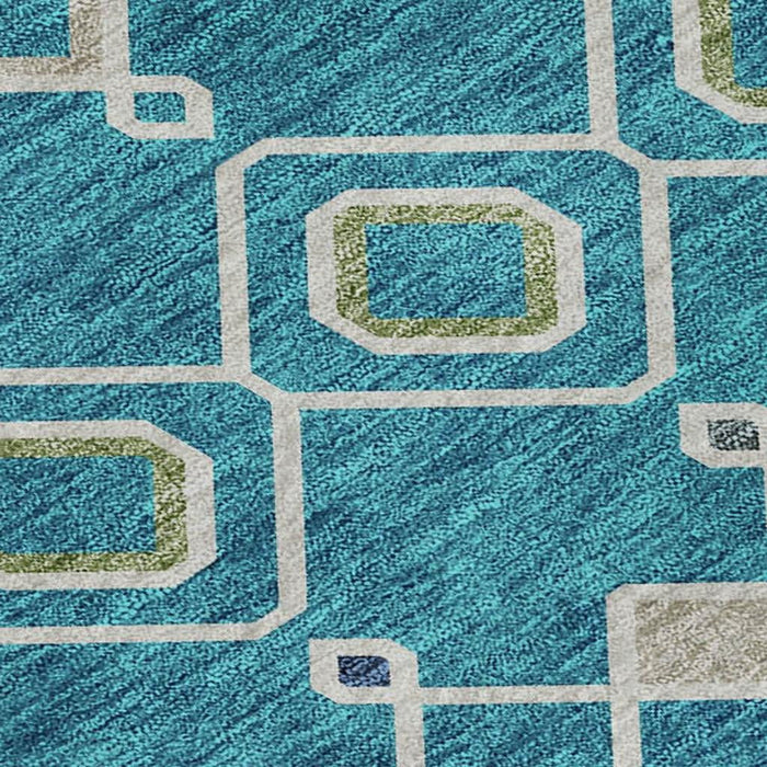 10' X 14' Southwestern Washable Area Rug With UV Protection (674754) - Teal / Gold / Green
