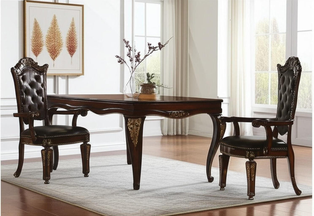 Tufted And Redwood Upholstered Faux Leather And Solid Wood Dining Arm Chairs (Set of 2) - Brown