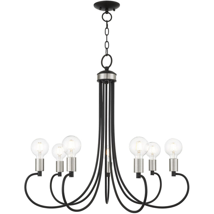 28" Seven Light Dimmable Chandelier With Shades - Black