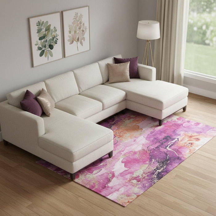 10' X 14' Abstract Washable Area Rug With UV Protection (701305) - Burgundy / Salmon