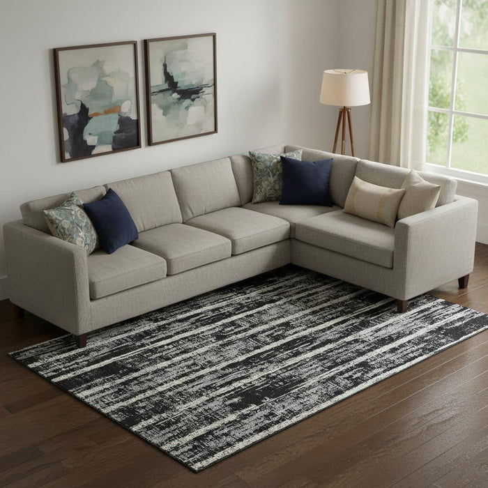 10' X 14' Striped Washable Area Rug With UV Protection (670862) - Black / Beige / Gray