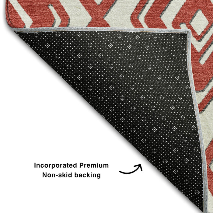 10' X 14' Geometric Washable Area Rug With UV Protection (668445) - Red / Ivory
