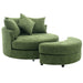 Giga 360° swivel accent barrel chair with matching storage ottoman and four decorative pillows in a modern living room setting.