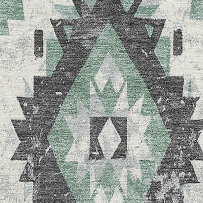 10' X 14' Southwestern Washable Area Rug With UV Protection (706607) - Pale Aqua / Charcoal / Ivory