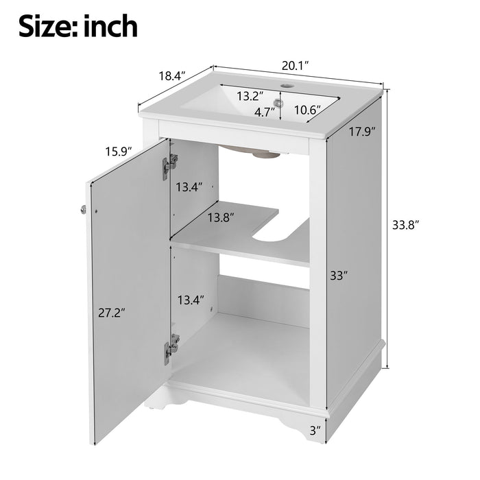 Giga bathroom vanity with sink, freestanding single cabinet, soft-close door and adjustable shelf, modern bathroom storage unit