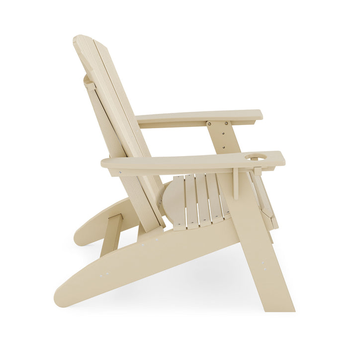 Giga Adirondack chair made of durable HDPE poly lumber for poolside, patio, and garden relaxation in a natural outdoor setting.