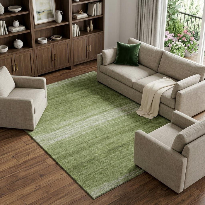 10' X 14' Striped Washable Area Rug With UV Protection (681107) - Green / Ivory