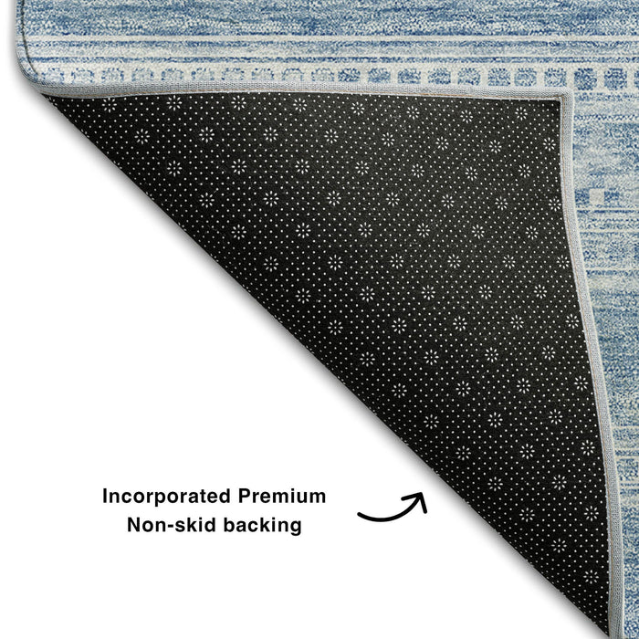10' X 14' Southwestern Washable Area Rug With UV Protection (657449) - Sky Blue / Ivory