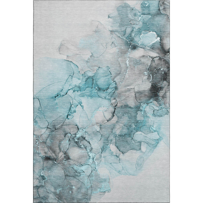 10' X 14' Abstract Washable Area Rug With UV Protection (647320) - Teal / Gray / Ivory