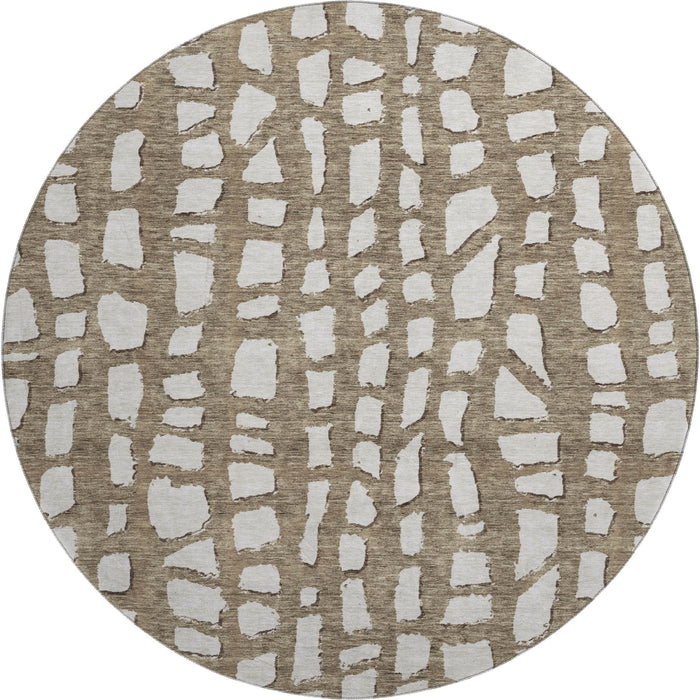 8' Cobblestone Washable Round Rug With UV Protection - Brown And Ivory