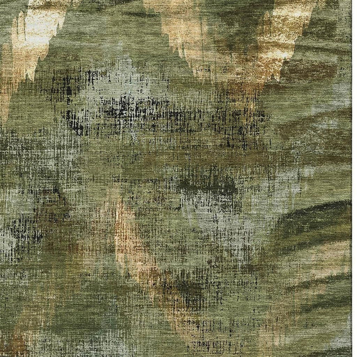 10' X 14' Abstract Washable Area Rug With UV Protection - Olive Green And Charcoal