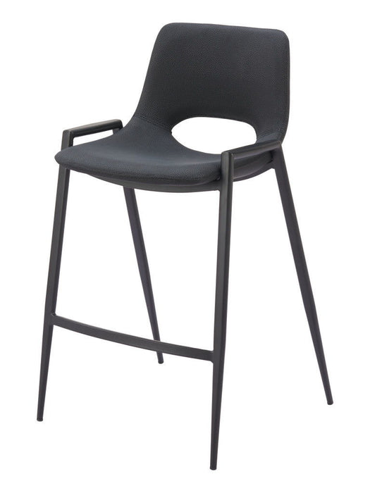 26" Modern Faux Leather And Steel Low Back Counter Height Bar Chairs (Set of 2) - Black