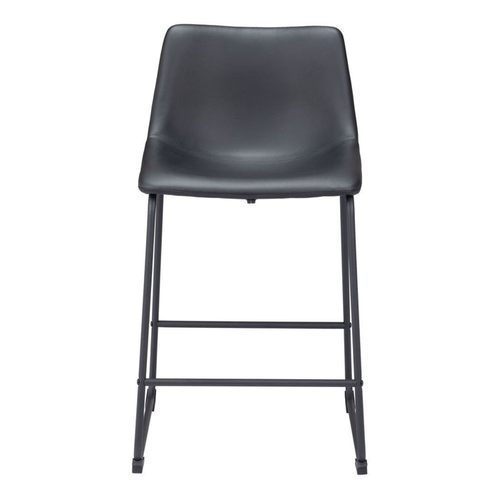 24" Transitional Faux Leather And Steel Counter Height Bar Chairs (Set of 2) - Black