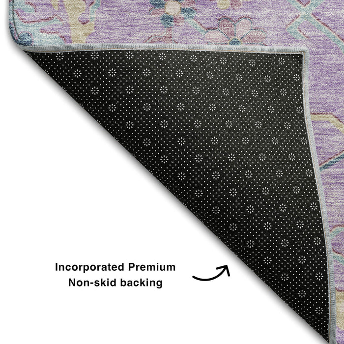 10' X 14' Floral Washable Area Rug With UV Protection (686975) - Purple / Teal / Gold