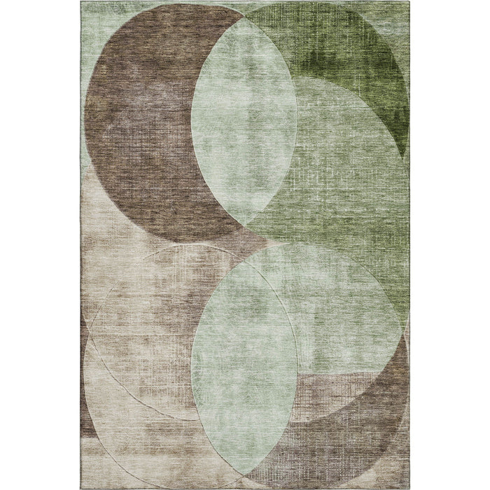 10' X 14' Geometric Washable Area Rug With UV Protection (686252) - Artichoke Green / Brown / Beige