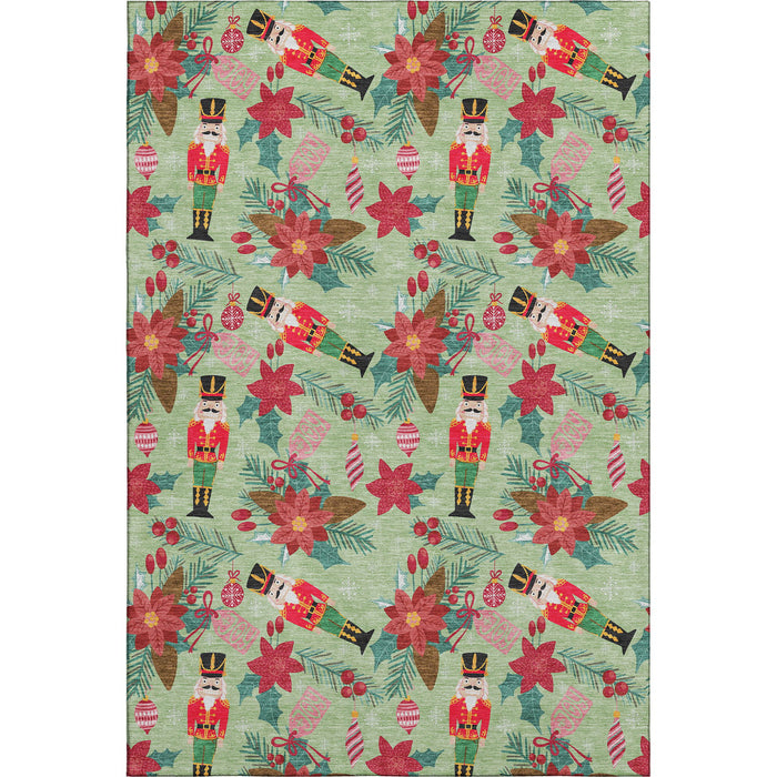 10' X 14' Abstract Geometric Washable Area Rug With UV Protection (702014) - Artichoke Green / Red / Black