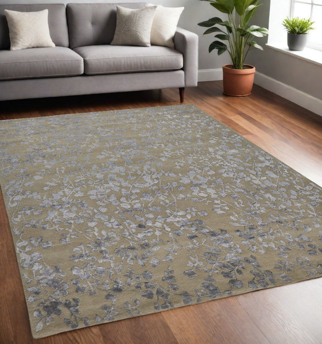5' x 8' Wool Floral Tufted Handmade Area Rug - Tan Silver And Gray