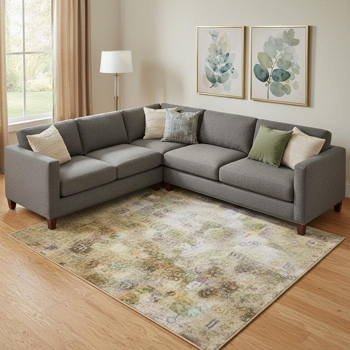 10' X 14' Abstract Washable Area Rug With UV Protection (706679) - Lavender / Gold / Ivory
