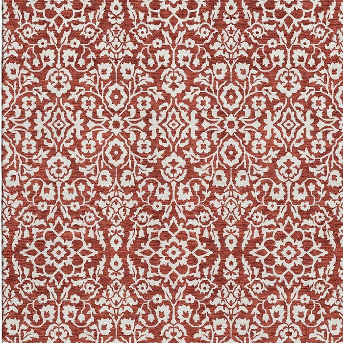 10' X 14' Damask Washable Area Rug With UV Protection (673169) - Red / Ivory