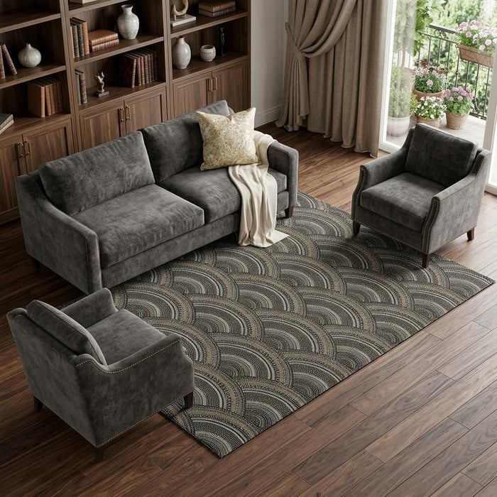 10' X 14' Geometric Washable Area Rug With UV Protection (677675) - Black / Gray / Gold