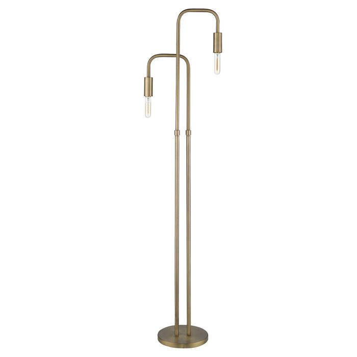 Two Light Torchiere Floor Lamp - Brass