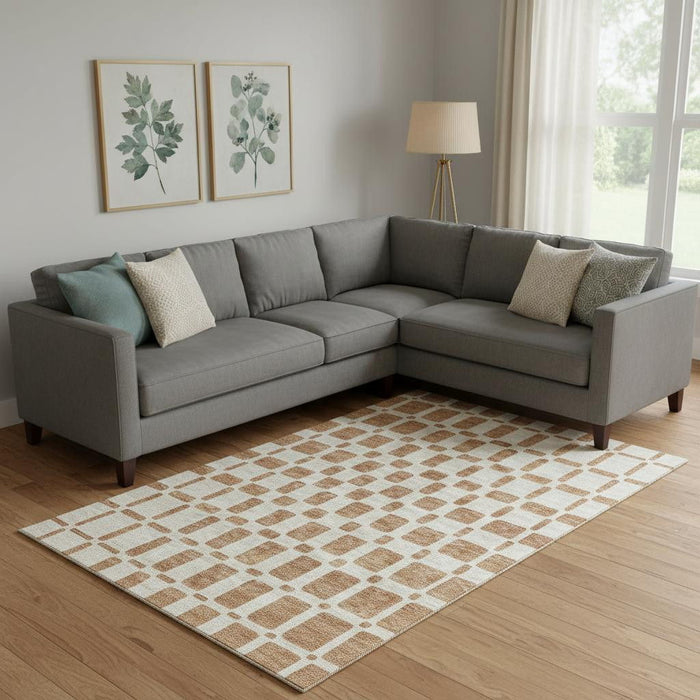 10' X 14' Geometric Washable Area Rug With UV Protection (669330) - Terra Cotta / Beige