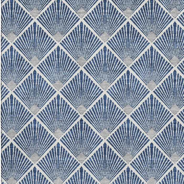 10' X 14' Abstract Geometric Washable Area Rug With UV Protection (672707) - Navy Blue / Ivory