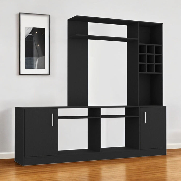 78" Wood Enclosed And Open Storage Entertainment Center With Bookcase - Black