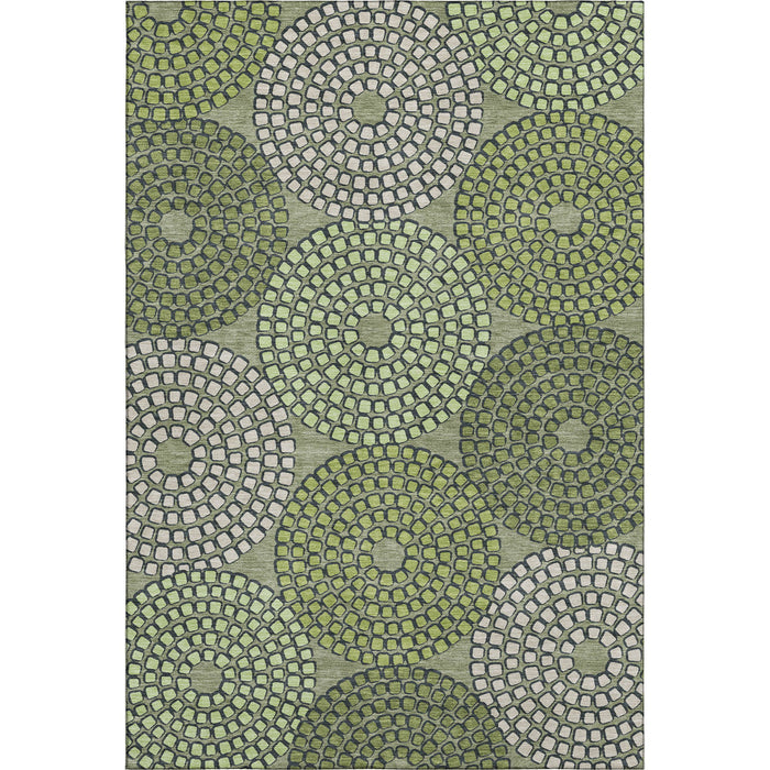 10' X 14' Geometric Washable Area Rug With UV Protection (670147) - Olive Green / Beige / Ivory