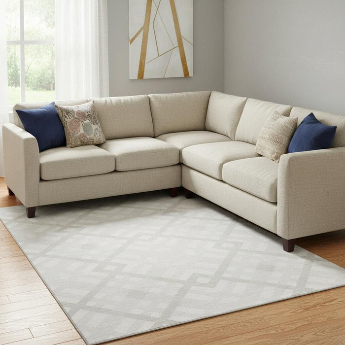 10' X 14' Geometric Washable Area Rug With UV Protection (651394) - Ivory / Beige
