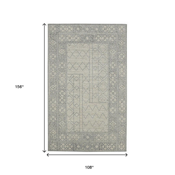 9' X 13' Wool Southwestern Hand Hooked Area Rug - Gray And Ivory